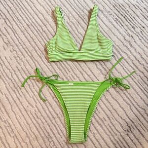 Aerie Green & White Striped Swim Set | NWOT